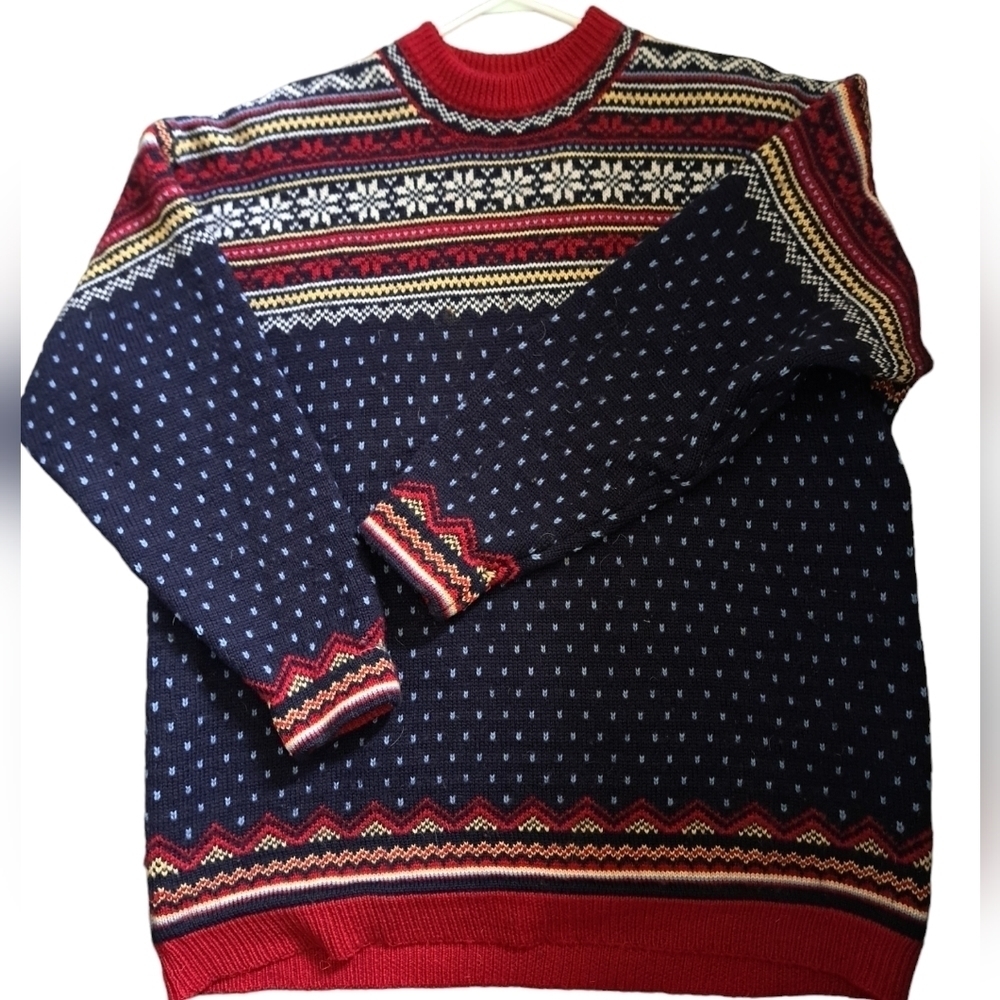 VTG Lands End fair isle nordic WOOL sweater crew neck Nordic coastal flake 14-16